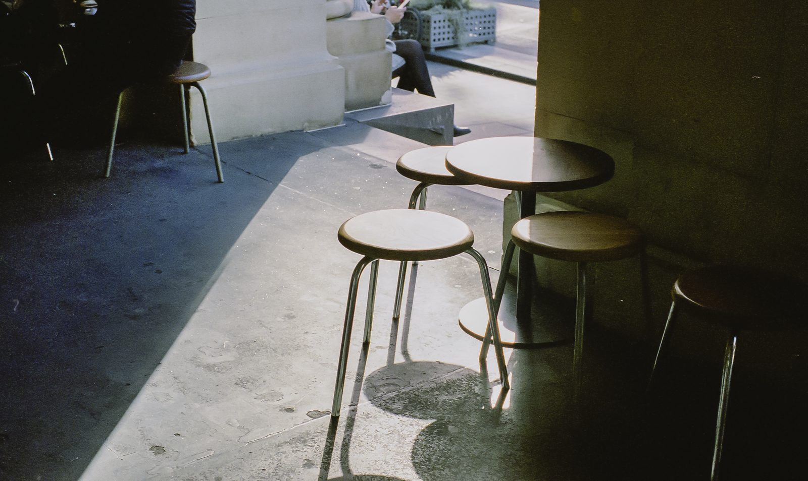Stools at a caf&eacute; counter