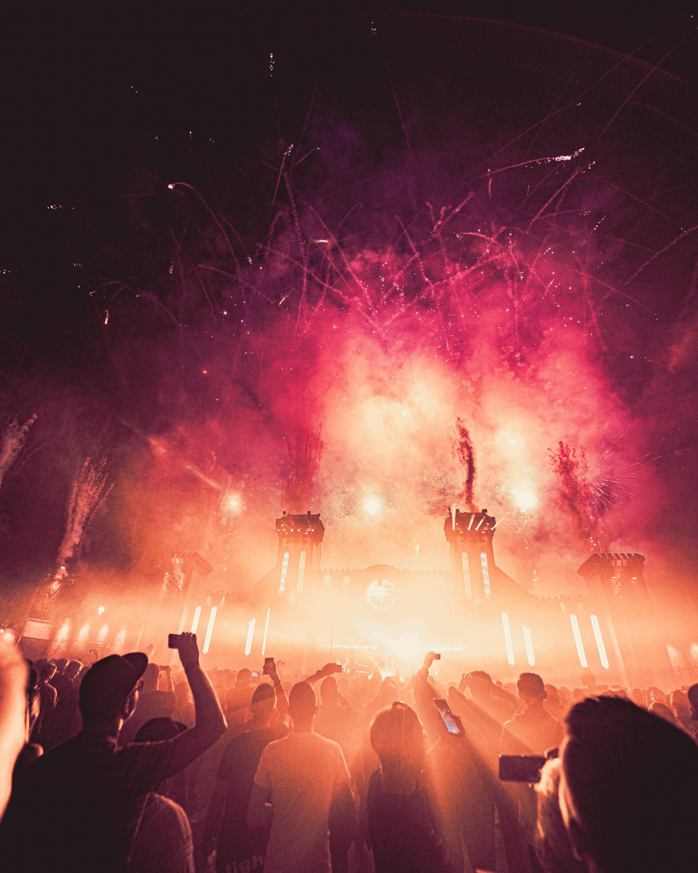 Fireworks over a festival stage