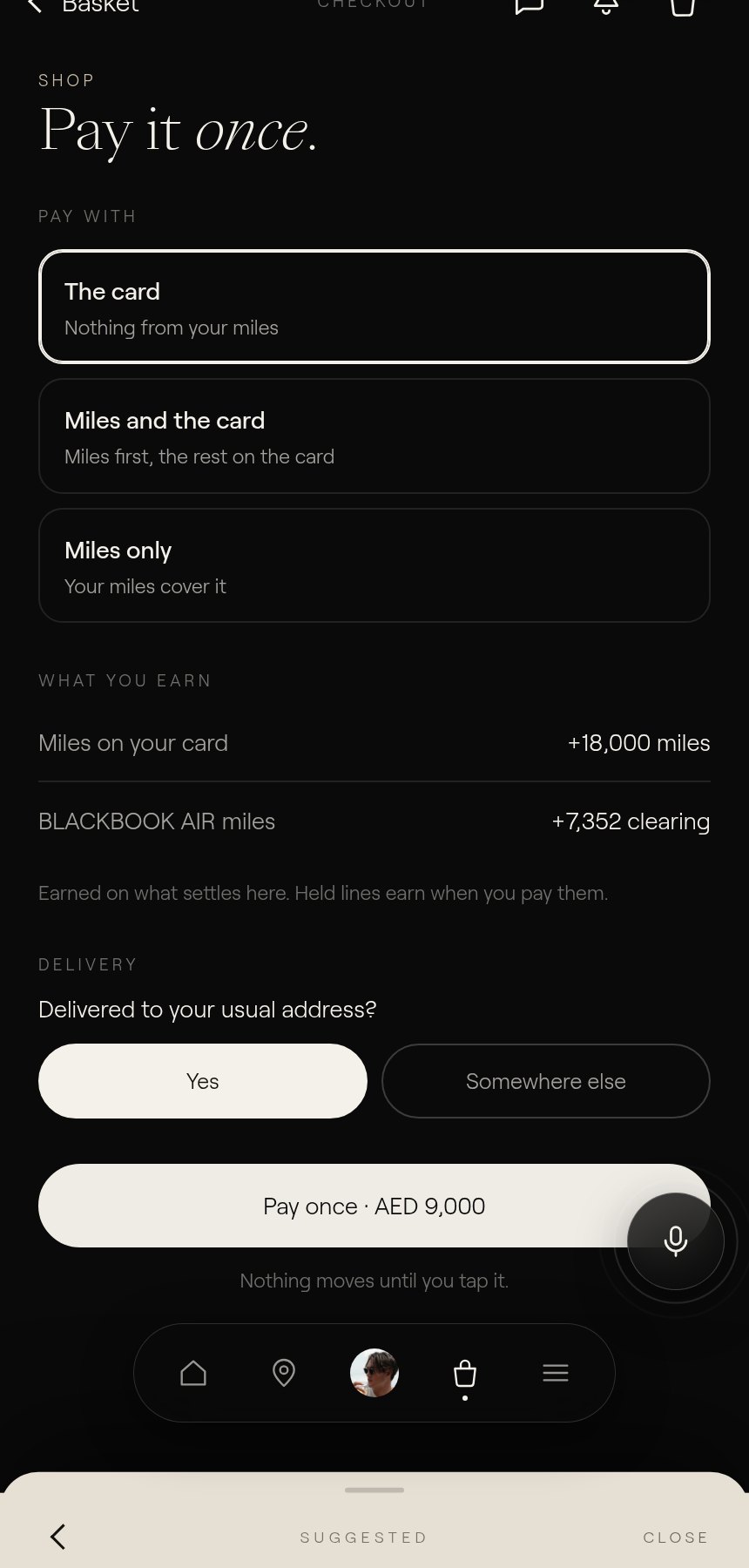 The basket paid with the member’s airline miles and the card