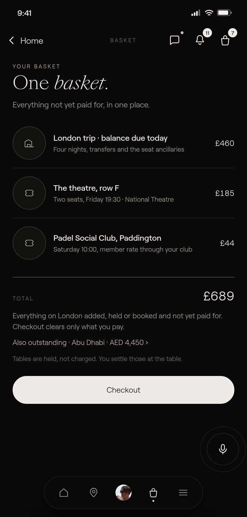 The trip basket: the stay, the theatre and the court in one checkout